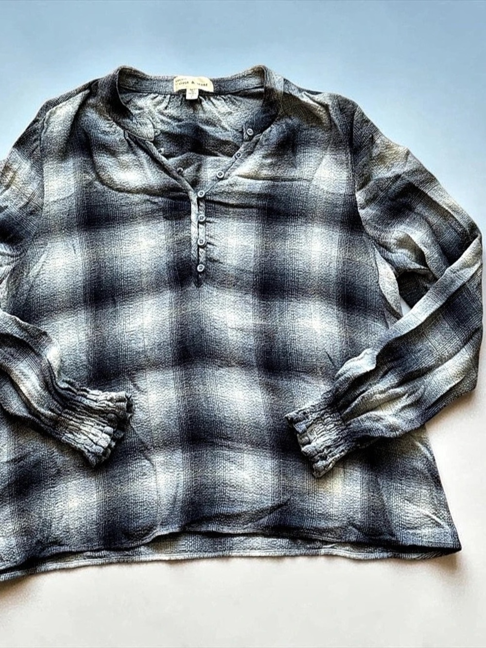 Cloth & Stone Plaid Long Sleeve Tunic Blue & White Size Large